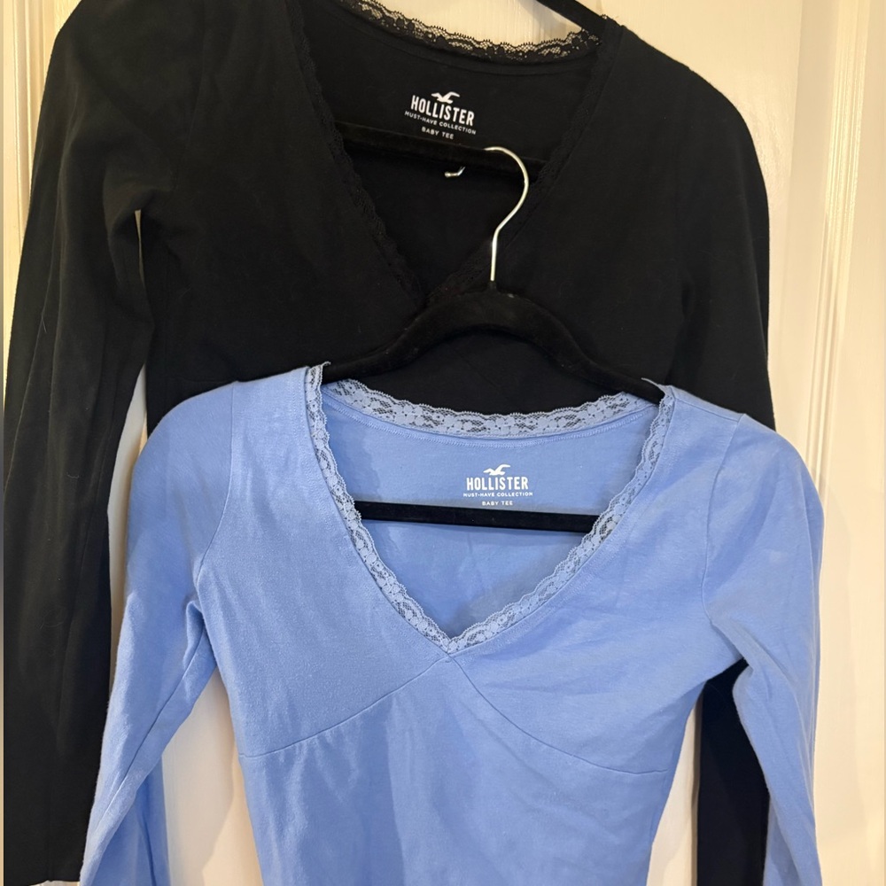 Hollister Light Blue Lace Trim Top